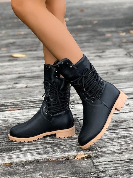 Women's Fashionable Solid Color Lace Up Front Ankle Boots, Casual Comfortable Round Toe Boots for Daily Wear, Trendy All-match Boots for Women & Girls, Walking Shoes Women's Fashionable Solid Color Lace Up Front Ankle Boots, Casual Comfortable Round Toe Boots for Daily Wear, Trendy All-match Boots for Women & Girls, Walking Shoes