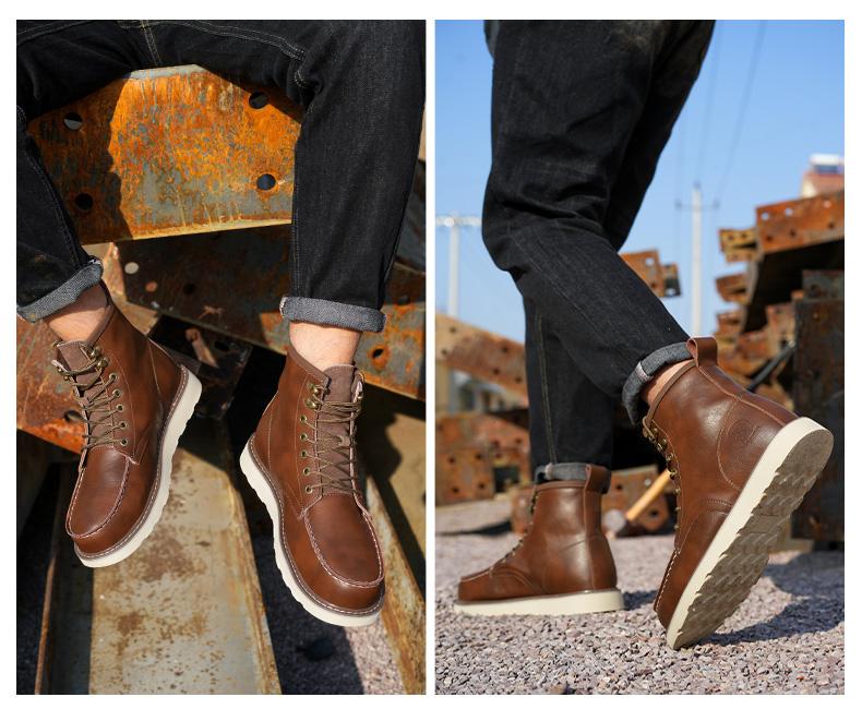 Men's Workwear - style Steel - toe Sports Non - slip Work Shoes, High - top Leather Safety Boots, with Anti - smashing, Anti - piercing, Shock - absorbing and Wear - resistant Properties. Footwear, Fathersday Gift. Classic Boy Closed