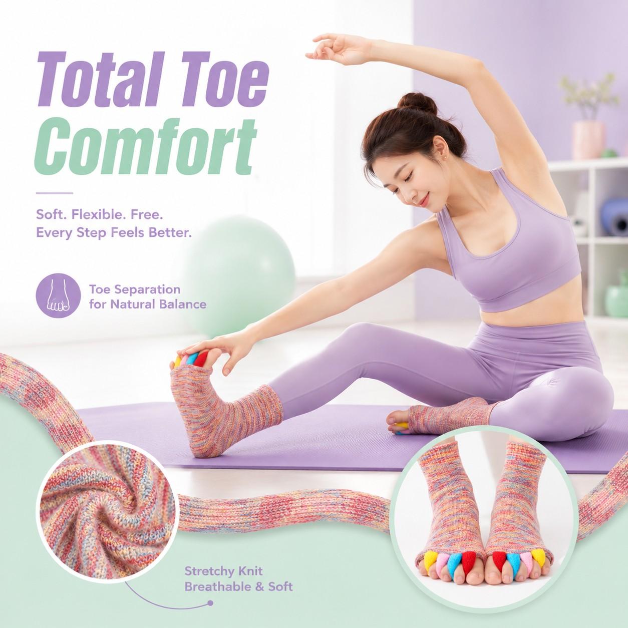 Five-Toe Separator Socks for Men Women, Breathable Comfort Toeless Socks, Massage Socks for Yoga, Walking, Gym, and Daily Use