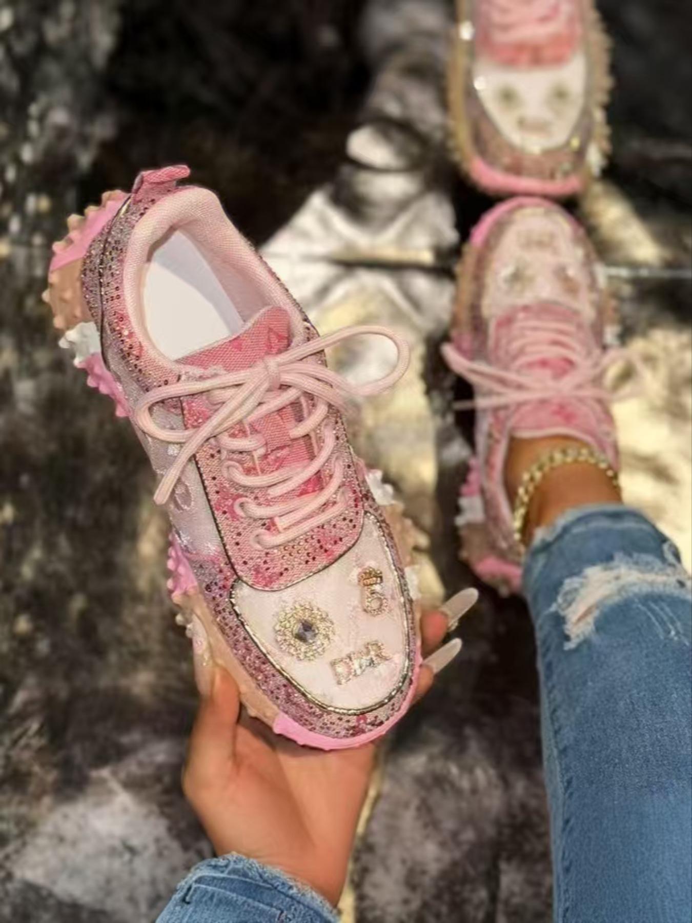 Sweet Cool Full Diamond New Street Casual Sports Shoes, Textile Upper, Rubber Sole, All Seasons, Less Than Ankle Height, Plain Style