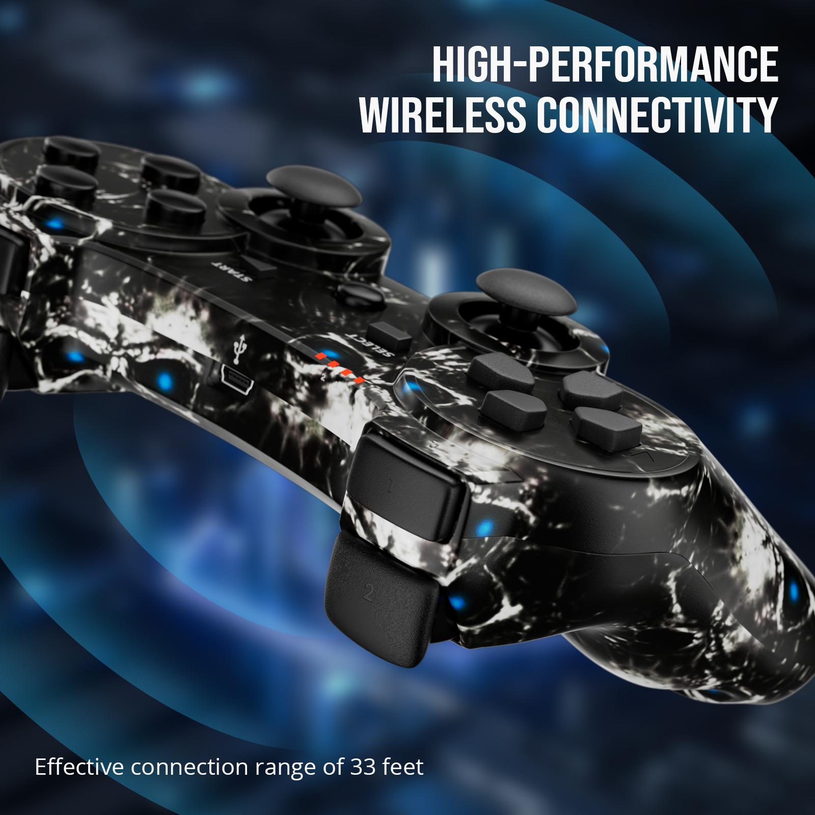 ISHAKO Wireless Game Controller for PS3/PC/Laptop, Wired for PS2, Gaming Accessories, With Double Vibration, Six Axis Gyroscope, Motion sensing, Gamepad P3 Ghost