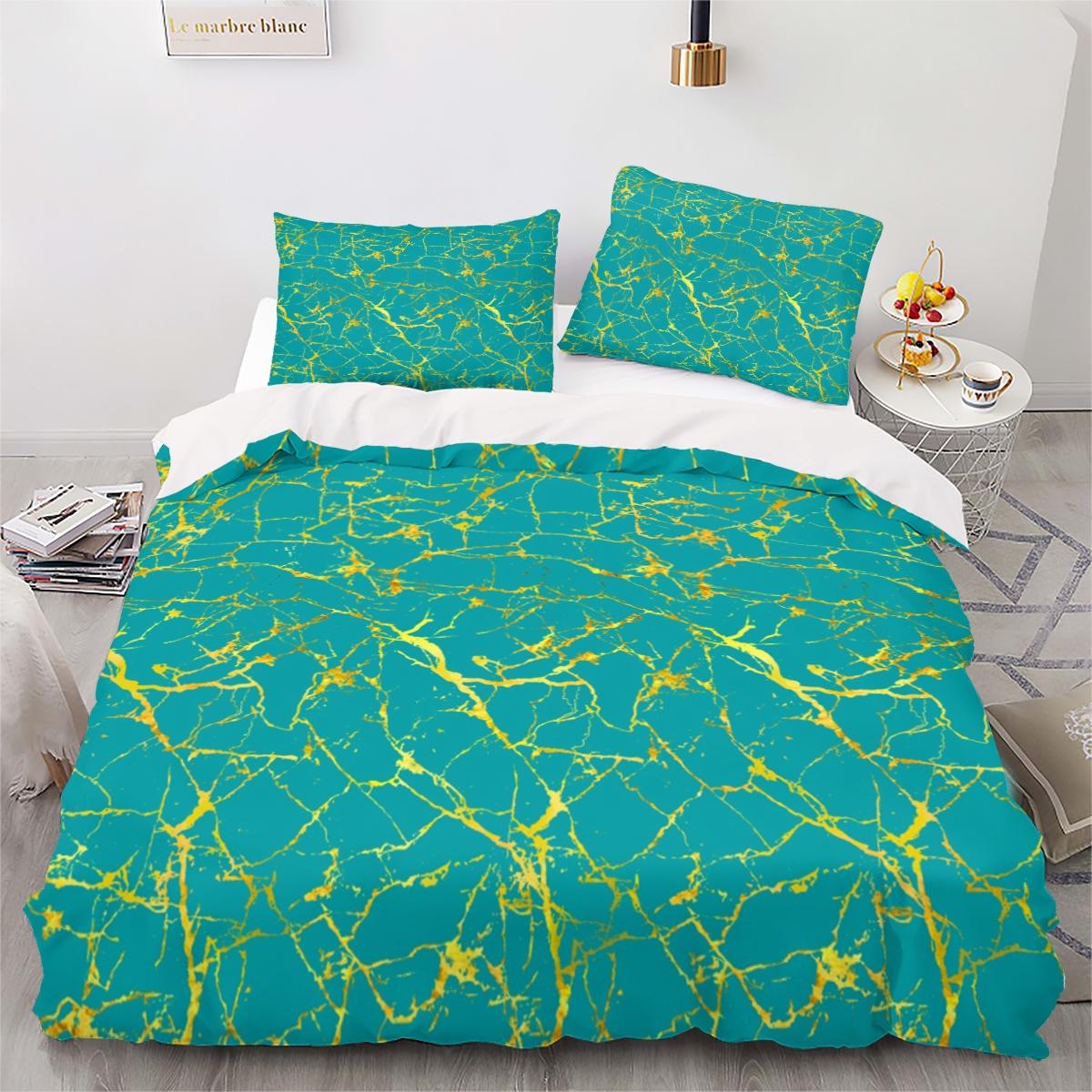 Marble Pattern Bedding Set, Includes Duvet Cover and Two Pillowcases, 100% Polyester, Suitable for Bedroom and Guest Room, Decorative Bedding Set