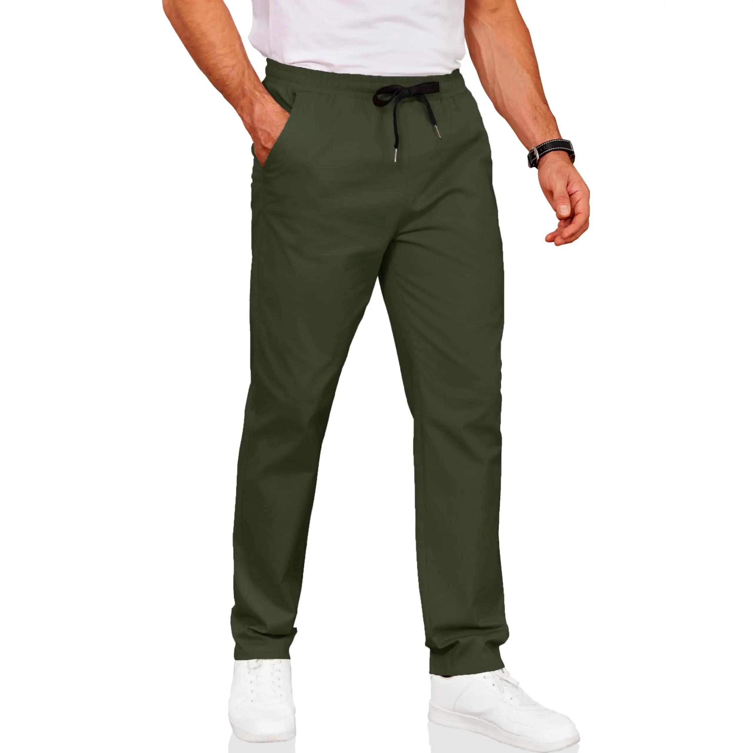 COOFANDY Men's Drawstring Casual Pants Cotton Twill Elastic Waist Chino Pants