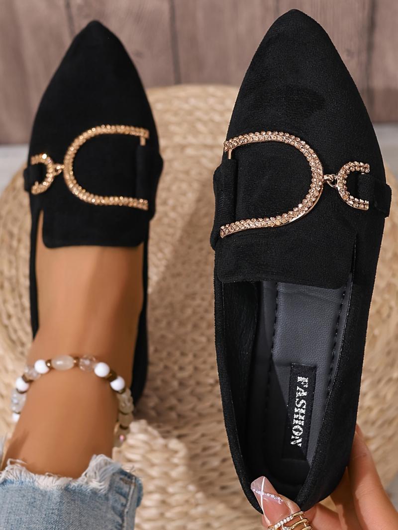 Women's New Floral Embroidered Flat Shoes, Rhinestone Decor, Pointed Toe, Low Heel, Comfortable, Anti-Slip, Durable, Casual All-Season Footwear, Flats Shoes