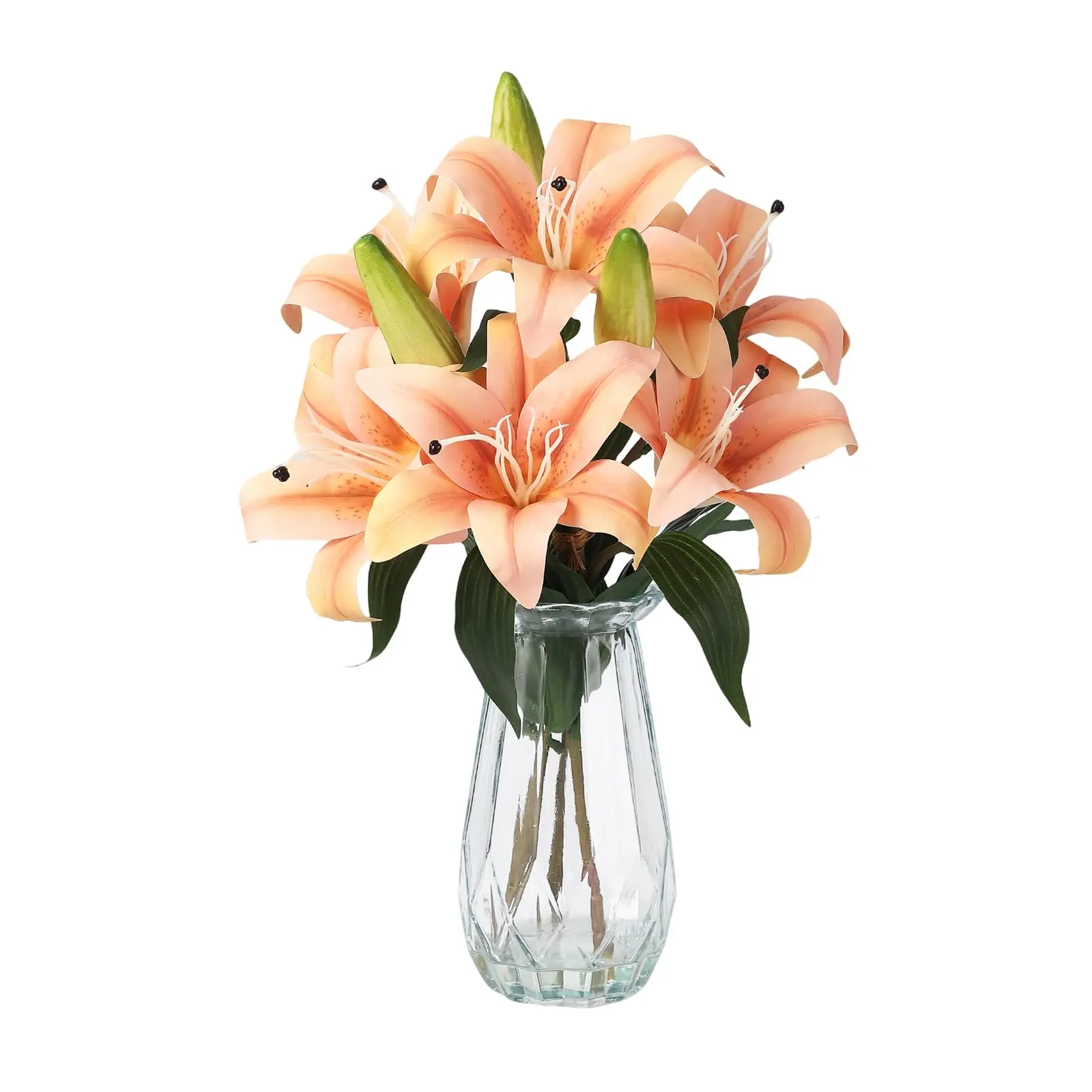 Artificial Flowers Champagne Lily Faux Water Arrangement, 6 Stems Elegant Artificial Flowers for Decoration, Living Room & Wedding Decor