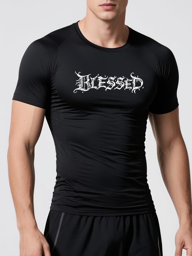 Men's Graphic Compression Workout Shirt - “BLESSED” Goth Angel Wings Tee, Stretch Breathable Quick Dry Athletic Fitted for Gym & Casual Streetwear, Trending Fitness Motivational Top Men's Graphic Compression Workout Shirt - “BLESSED” Goth Angel Wings Tee, Stretch Breathable Quick Dry Athletic Fitted for Gym & Casual Streetwear, Trending Fitness Motivational Top