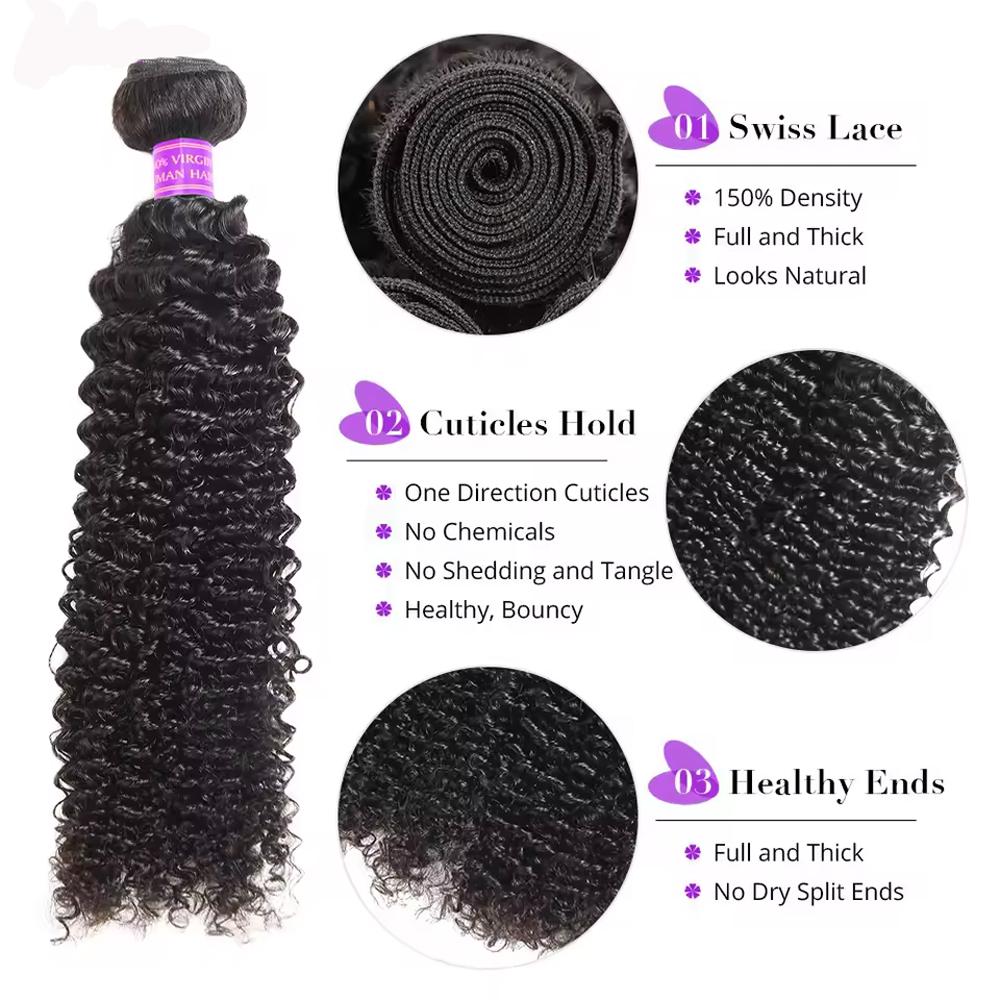 Kinky Curly Hair Bundles With Closure Virgin Human Hair Weave Bundles 10-28 Inches Natural Color Remy Hair Weave Extensions 100g/pc Kinky Curly Hair Bundles With Closure Virgin Human Hair Weave Bundles 10-28 Inches Natural Color Remy Hair Weave Extensions 100g/pc