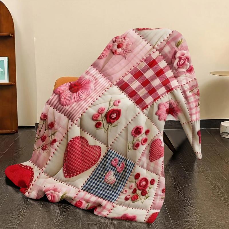 Valentine's Day Heart Plaid Digital Print Flannel Blanket, Soft Comfortable Sofa Bed Throw, Office Nap Shawl, Outdoor Sports Multi-Purpose Blanket