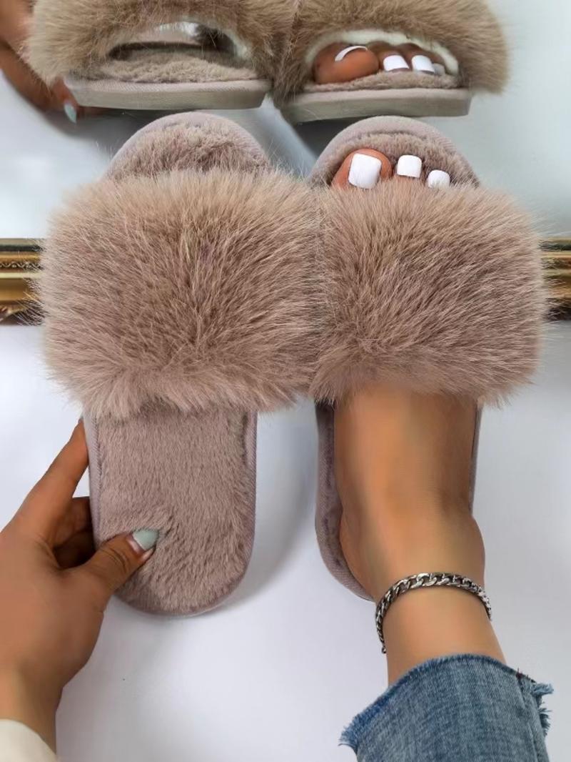 Matching Faux Fur Plush Indoor Slippers for Women, 2025 New Trendy Casual Soft Fluffy Comfort Bedroom Slippers, Female Going Out Fuzzy Walking Shoes for Daily Use, Cozy Corner Home, Footwear, Elegant Slippers, House Slippers, Ladies Fur Exterior Slippers