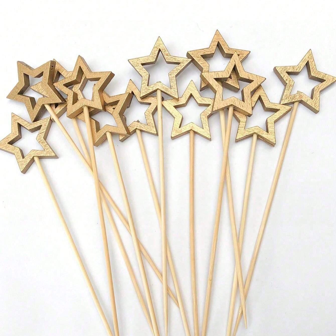 20/50pcs Star Bamboo Skewers, Fruit Decorative Sticks, Cake Decorating Tools, Holiday Party Supplies, Outdoor Camping Essentials
