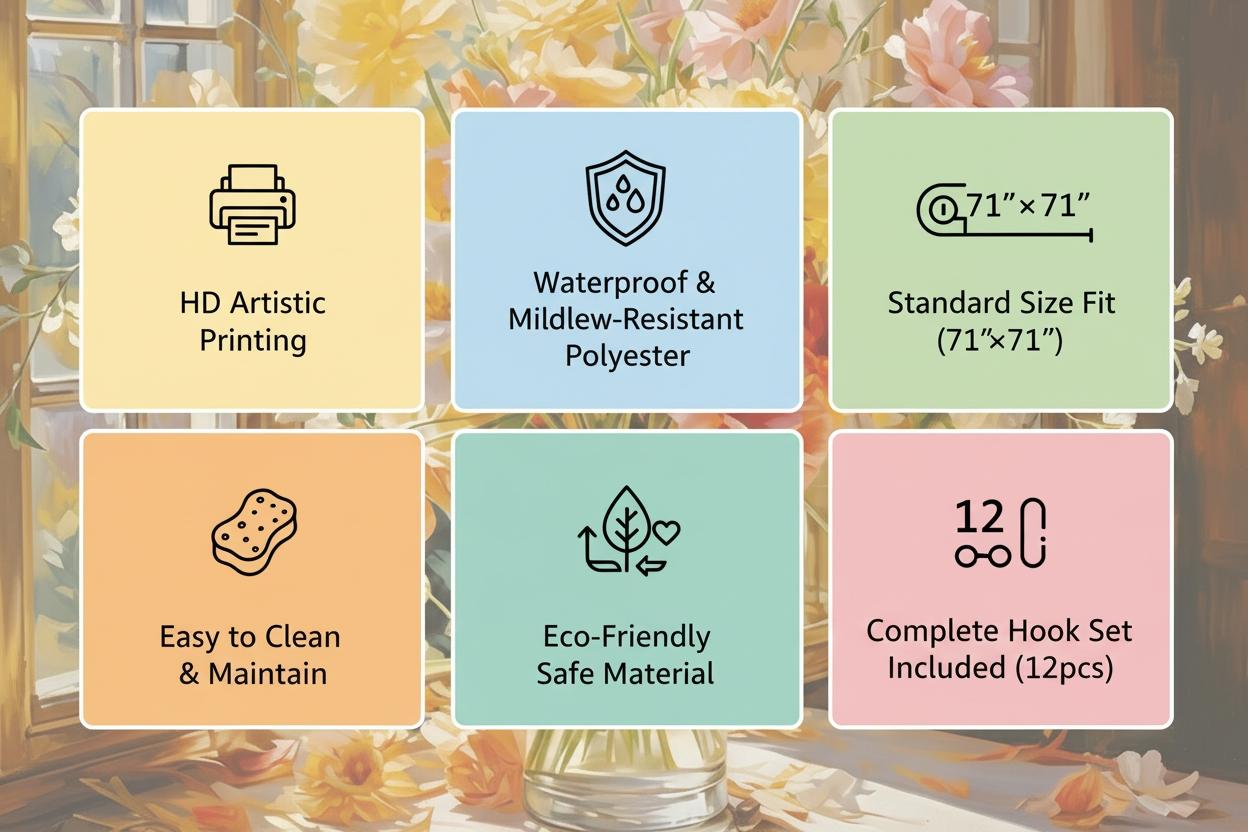 Vintage Oil Painting Style Floral Bath Curtain, European Countryside Artistic Bathroom Decor, Soft Polyester Shower Curtain for Home Hotel