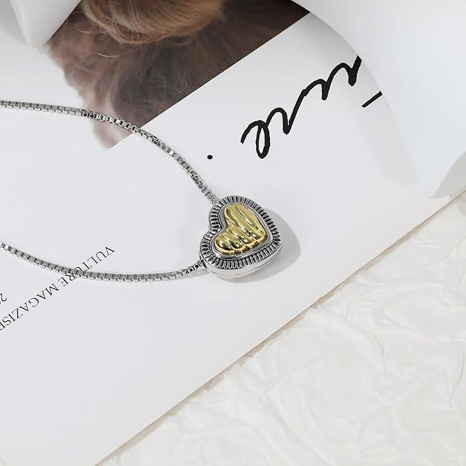 Aprilery Fashion Durable Heart Pendant Jewelry – Two-Tone Cable Wire Necklace Perfect Gift for Women