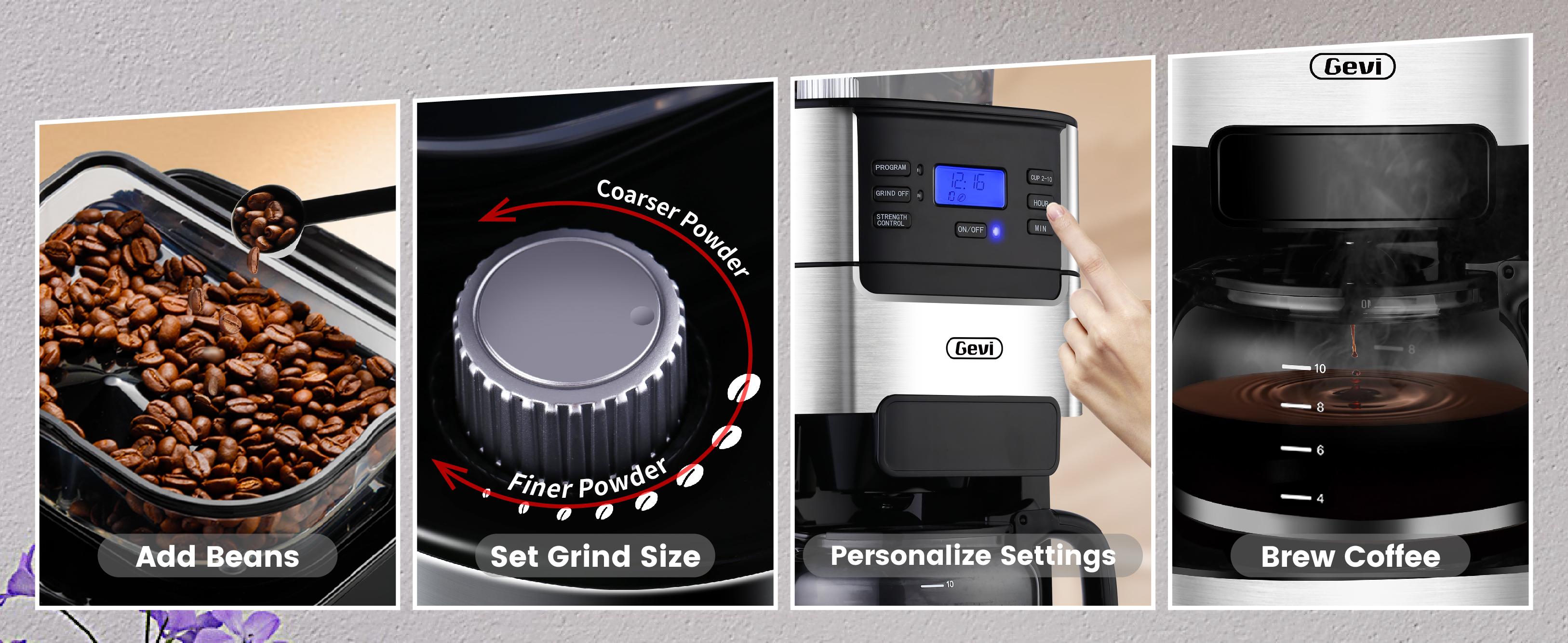 【Springtok】Gevi 10-Cup Coffee Maker with Built-In Grinder – Programmable Grind & Brew, 1.5L Water Reservoir, Keep Warm Plate, Burr Grinder Combo 【Springtok】Gevi 10-Cup Coffee Maker with Built-In Grinder – Programmable Grind & Brew, 1.5L Water Reservoir, Keep Warm Plate, Burr Grinder Combo