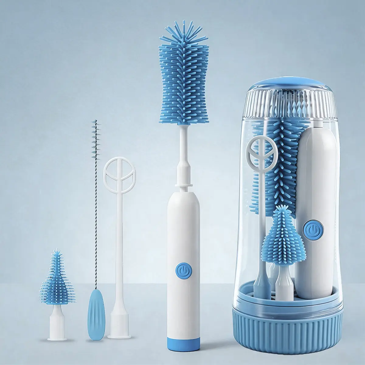 Electric Baby Bottle Brush Set with UV Sterilizer - BPA-Free, Eco-Safe Materials, 4-in-1 Rechargeable Bottle Cleaner, IPX67 Waterproof, Portable Nursing Kit with Storage Case