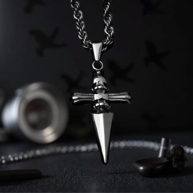 Unisex Anti-Tarnish Stainless Steel Cross Necklace, Twist Rope Chain Jewelry Necklaces (3 Finishes: Gunmetal, Gold, Silver), 60cm Gothic Punk Style for Streetwear Outfits, Fashion Stainless Steel Jewelry Gift