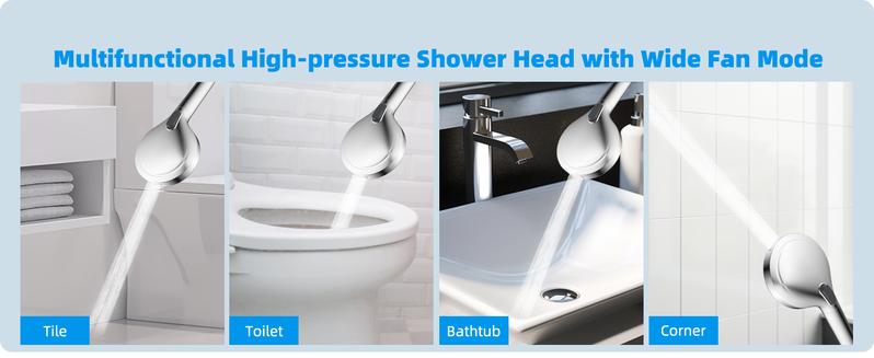 Hibbent All Metal 10'' Dual Filtered Rainfall Shower Head Combo, High Pressure Handheld Shower Head with 12'' Adjustable Curved Extension Arm, 20 Stage Shower Filter, 10-spray, 71'' Hose, Chrome