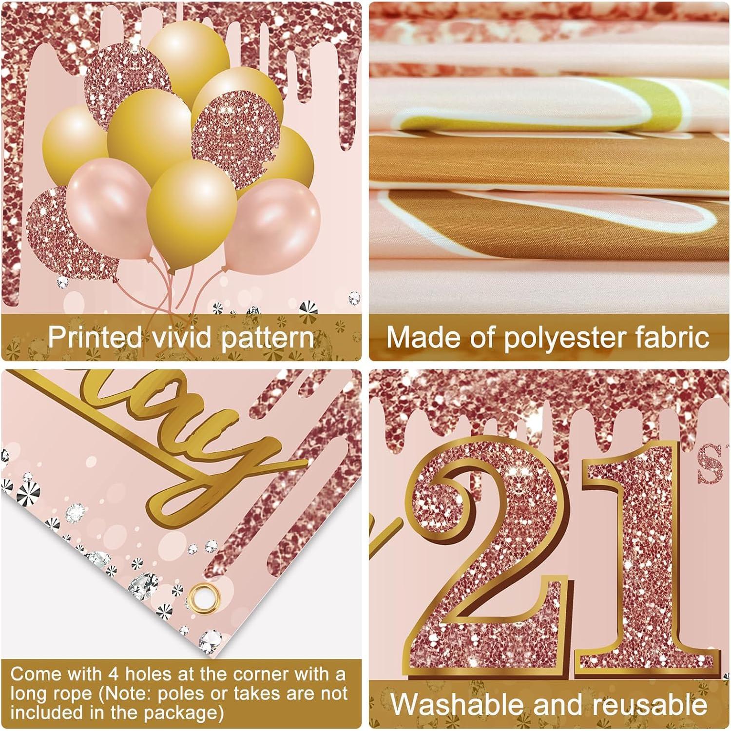 21st Birthday Banner Decorations for Her |  Rose  Happy 21st Birthday Yard Banner Party Supplies, Twenty- Year Old Bday Background Sign for Outdoor Indoor