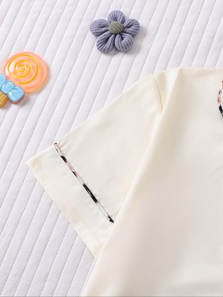 Children's 2-piece pajamas set, new style with short sleeves and shorts with a collar and pockets, fashionable pajamas, Casual Comfy Pajama, beautiful, comfortable soft pajamas, suitable for girls of middle and large size