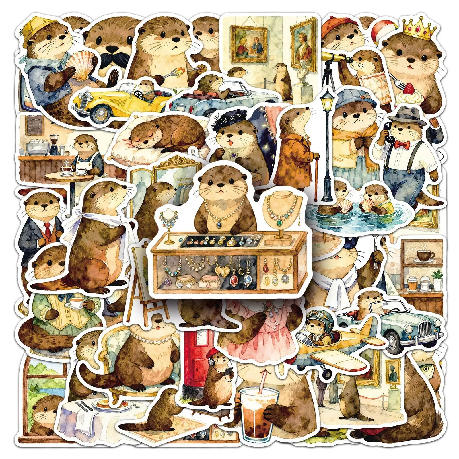 Cute Otter Stickers, 50 Pieces Cartoon Fun Otter Animal Decals, Teenagers Adults, Decorate Water Bottles Phones Laptops Walls Journals Luggage Tags