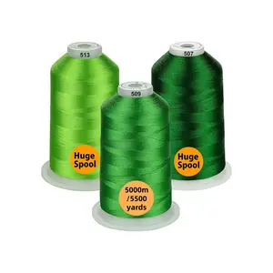 3 Spools Differ Green 5000m Polyester Machine Embroidery Thread, 40wt, 5500 Yards, Suitable for All Embroidery Machines, High-Quality Embroidery Supplies