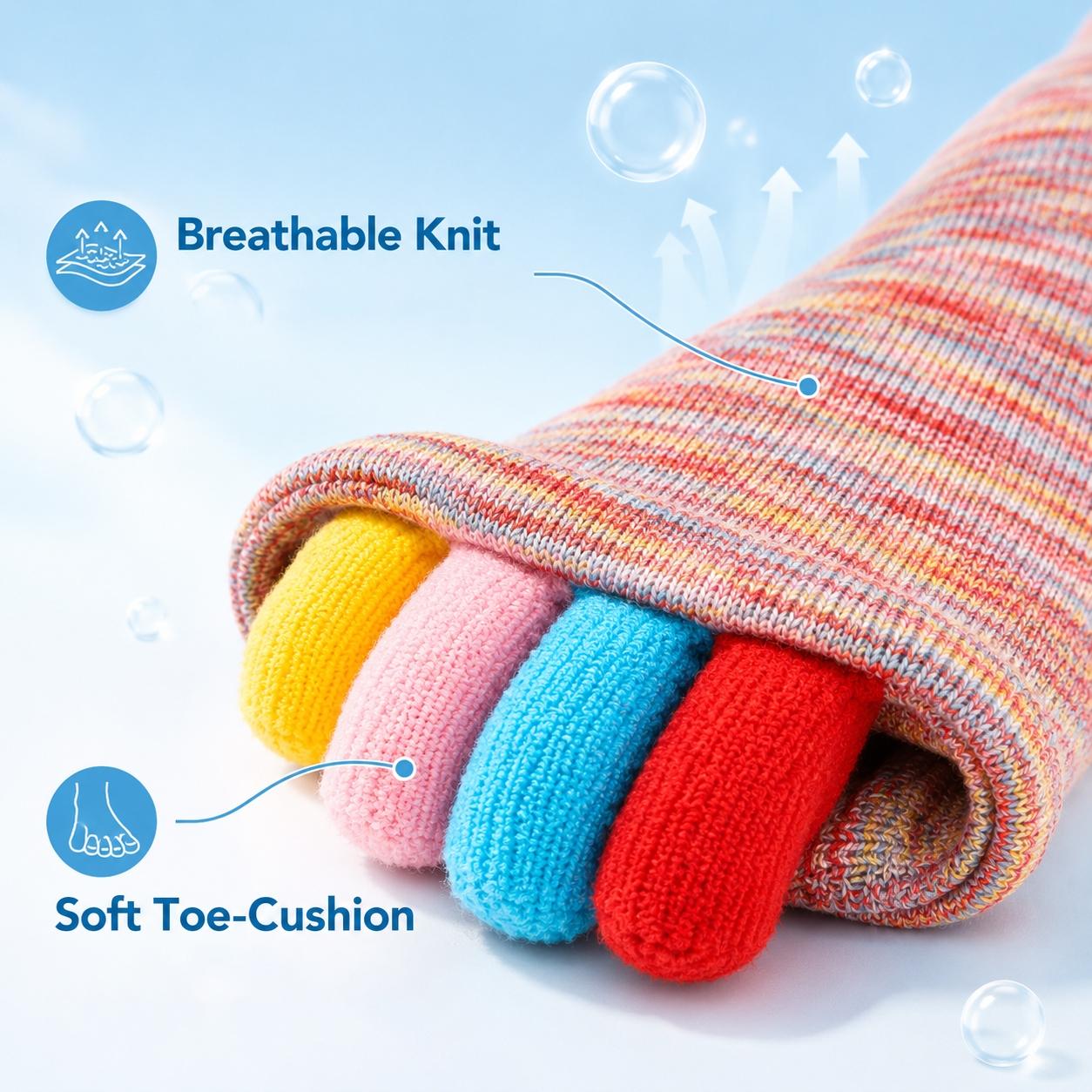 Five-Toe Separator Socks for Men Women, Breathable Comfort Toeless Socks, Massage Socks for Yoga, Walking, Gym, and Daily Use