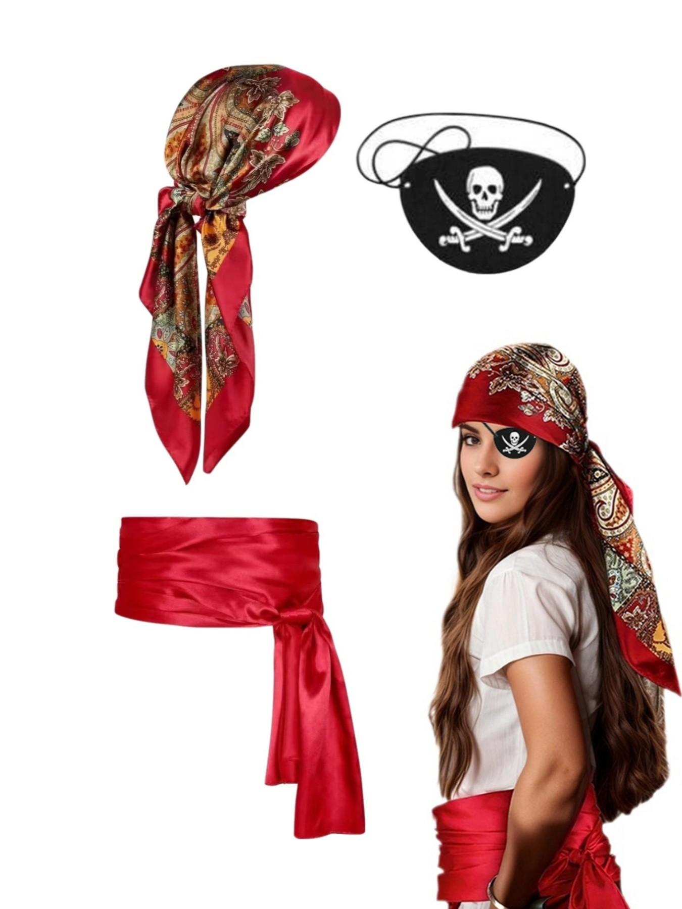 Women's Pirate Costume Set, Christmas New Fabric, Festival Fun Role Play, Medieval Renaissance Pirate Hat and Belt Accessories, Valentine's Party Dress Up Props