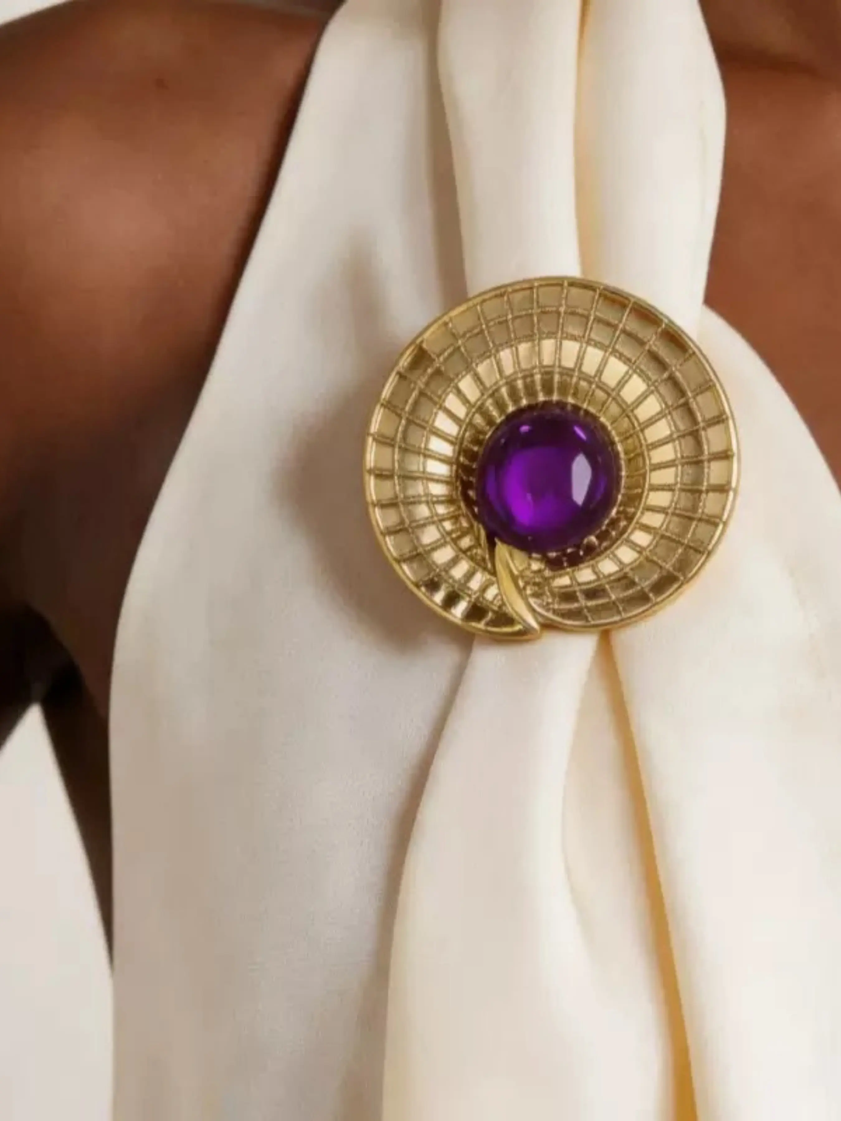 Vintage Gold Ring Zircon Pin, Luxe French Style Accessory, Perfect for Evening Gowns, Blazers, Scarves, Enhances Any