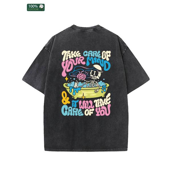 All-Season Men's Clothing, Printed Men's Fashion T-shirts, High-quality Heavy Washed Tee, Round Neck Loose Large Size Men's Short Sleeves Graphic Top.