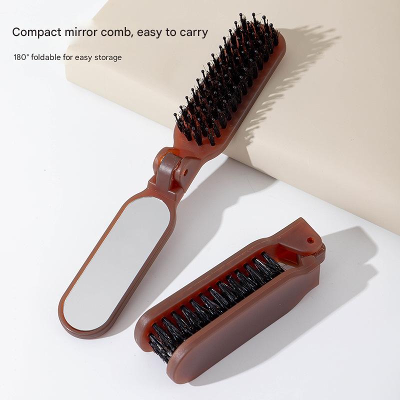 2-In-1 Folding Silver Color Mirror Comb, Portable Compact Hair Brush, Anti-Static Design, Foldable Comb Mirror, Travel Size, Unisex