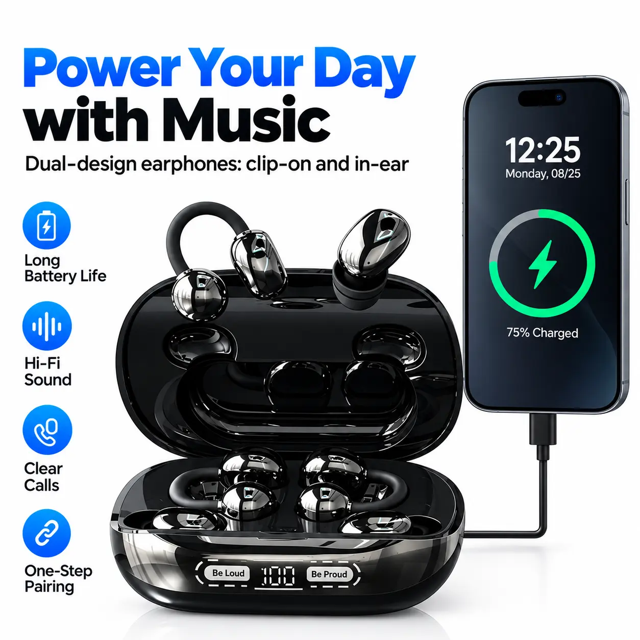 2-Pair Bluetooth In-Ear Earbuds, Lightweight Wireless Audio Headset with Multi-Function Charging Station Power Bank Case, Phone Reverse Charging, Stereo Sound, Noise Reduction, Hands-Free Call Support, Compatible with iOS & Android, Great for Workout, Exe