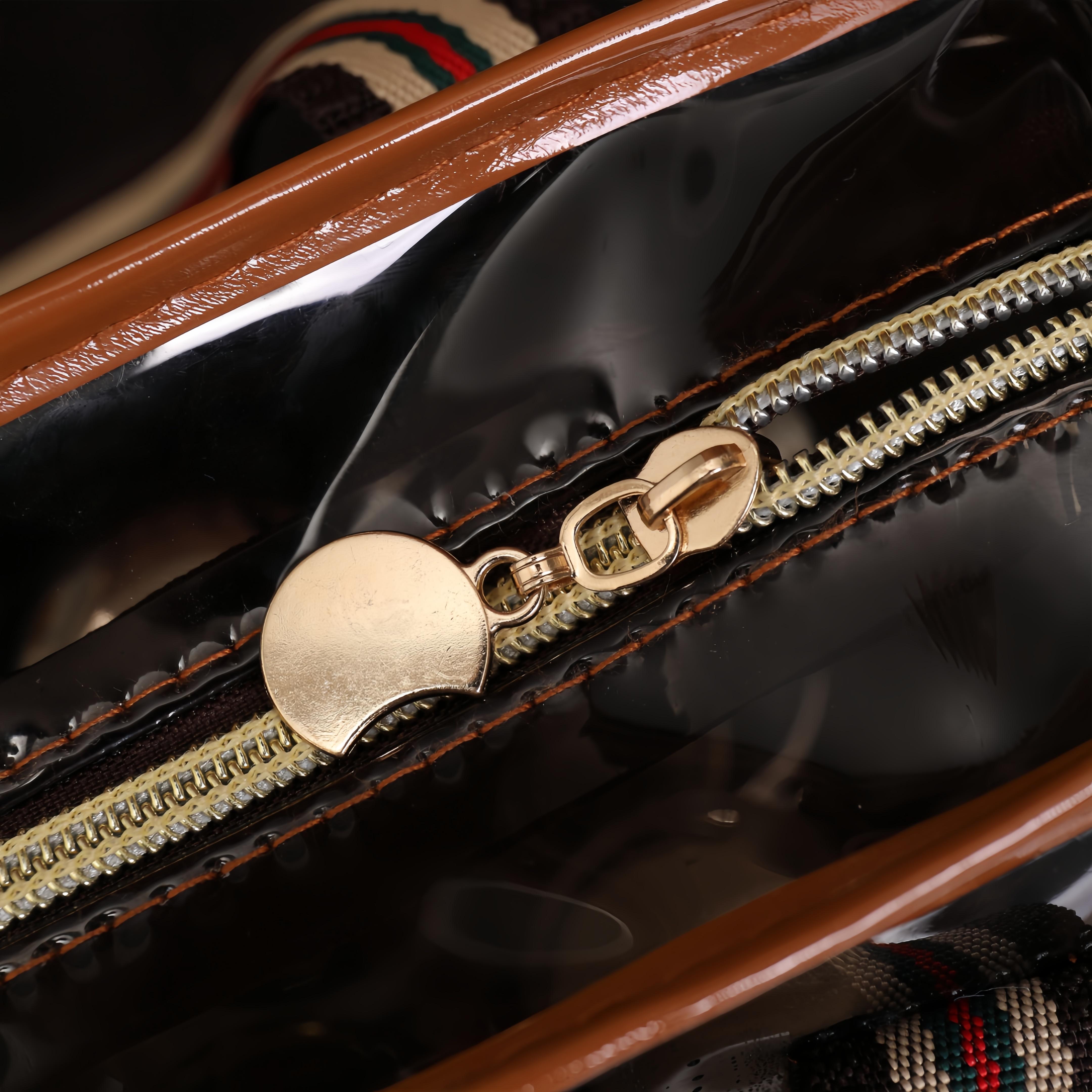 3PCS New Retro Vintage Vanity Bag, Large Capacity Makeup Organizer for Women, Ladies Travle Storage Case, Waterproof Transparent Toiletry Bag, Portable Skincare Storage Case (Brown)