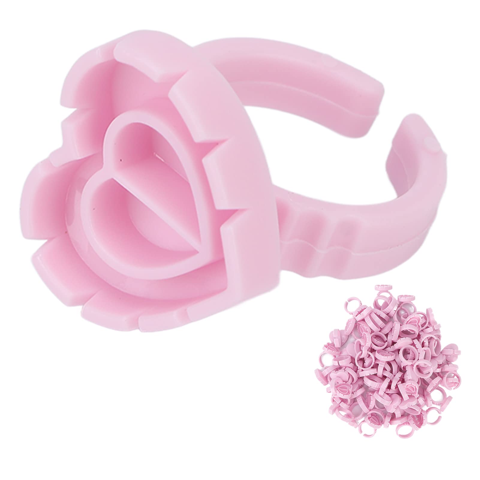 100Pcs Pink Heart Glue Rings, Disposable Lash Extension Glue Holder Rings, Double Wells Adhesive Pallet for Eyelash Extensions, Nail Art, Makeup, DIY Craft, Salon Home Use