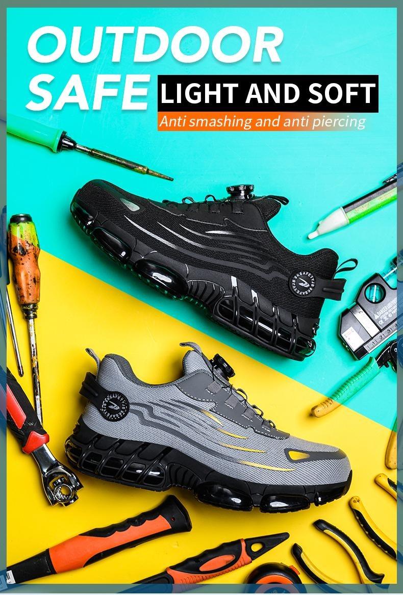 Product Introduction of Men's steel toe shoes, puncture-proof and smash-proof with swivel buckle, contrasting mesh work safety shoes, suitable for outdoor work, blue-collar workers, industrial construction, outdoor casual shoes Product model: 266 10