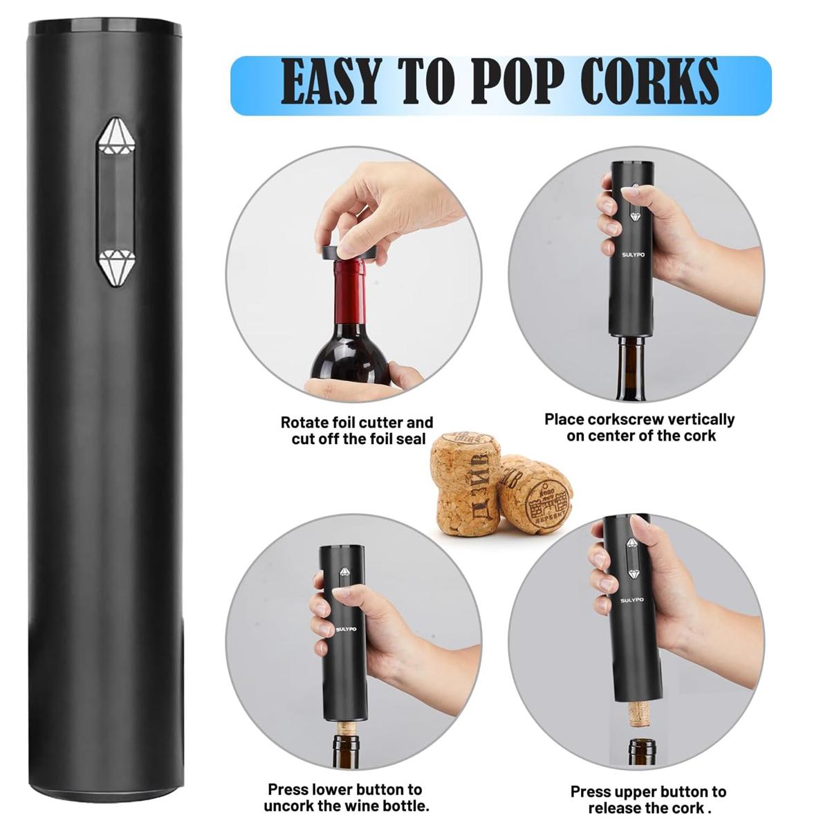 4-in-1 Electric Wine opener,, Wine Screw Puller, Corkscrew bottle opener,simulating manual slow openning to keep cork smooth reusable, Automatic and durable, for Wine Lovers Kitchen Home Bar Wedding Gift