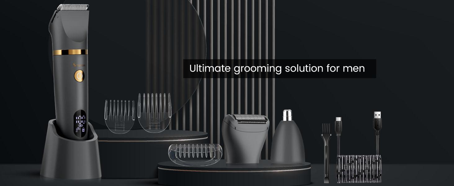 Scttomon 3 in 1 Electric Body Hair Trimmer,Groin Hair Trimmer for Men,Waterproof Electric Shaver Nose Hair Trimmer,Men's Hair Removal Device Cordless,Manscape Trimmer with Standing Recharge Dock