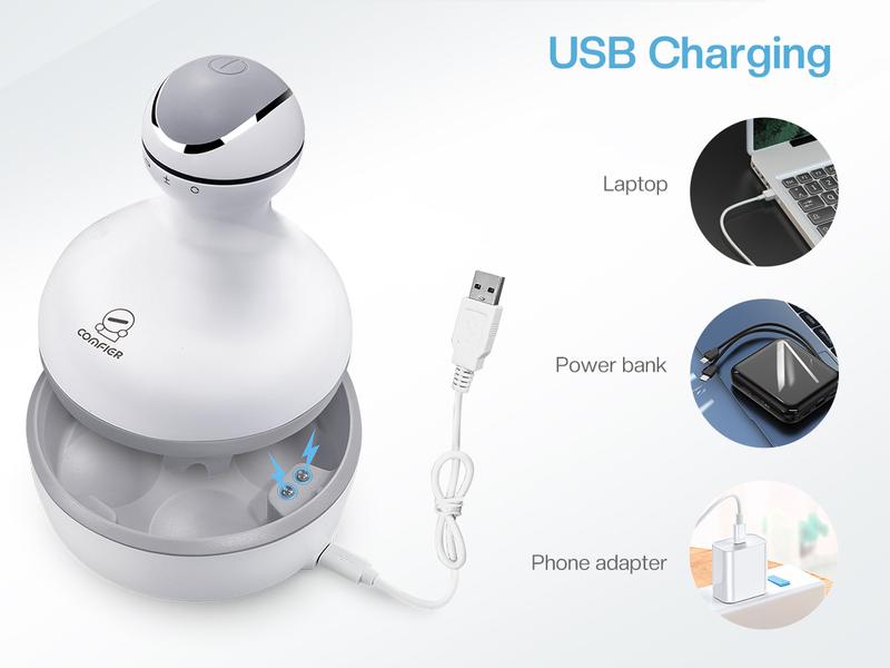 COMFIER Electric Cordless Hair Scalp Massager with Kneading 84 Massage Nodes, Handheld Portable Head Scratcher Massager for Hair Growth, Deep Clean and Stress Relax, Gifts for Men Dad Mom Silicone Relaxing Plug Water Proof Black