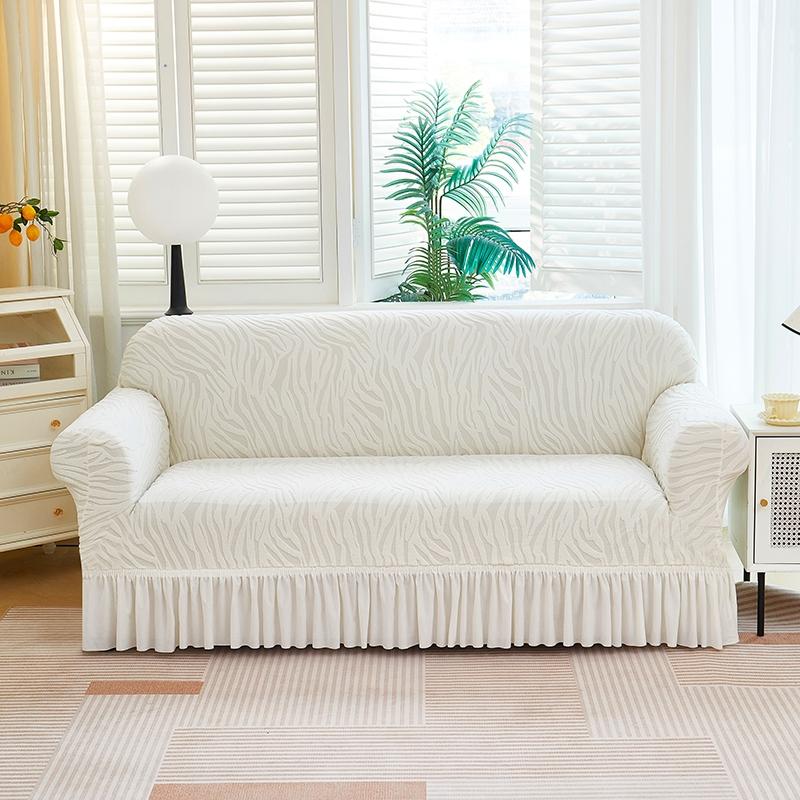 1pc Solid Color Microfiber Water Wave Elastic Stretch Sofa Cover, Elastic Couch Cover, Elastic Sofa Slipcover, Slip Resistant Sofa Protector with Skirt, Easy Care Dust Cover for 1 to 4 Seater Sofas, Home Decoration