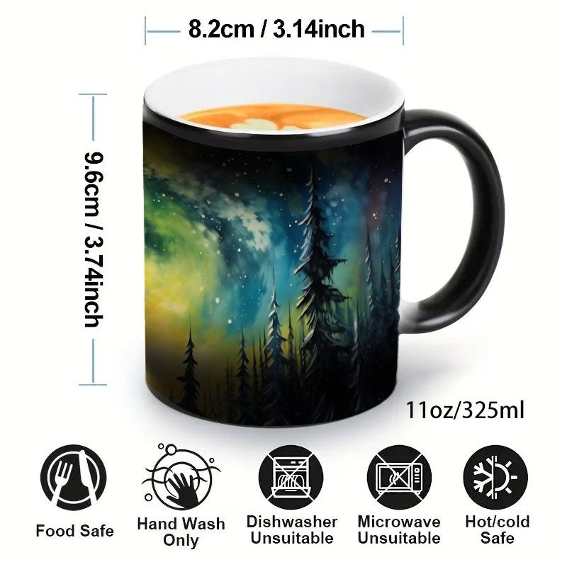 1pc Northern Lights Ceramic Coffee Mug - Color Changing Aurora Borealis Design for Hot and Cold Drinks Ceramic Mugs, Home, Office or Gift Use, Office Drinkware | Vivid Pattern | Unique Color Changing Function, Best Gift