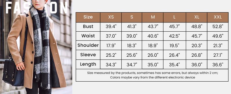 Kingapril Men's Wool Blend Pea Coat Notched Collar Single Breasted Overcoat Warm Winter Trench Coat Windproof Casual Jacket Plain Menswear Long Sleeve