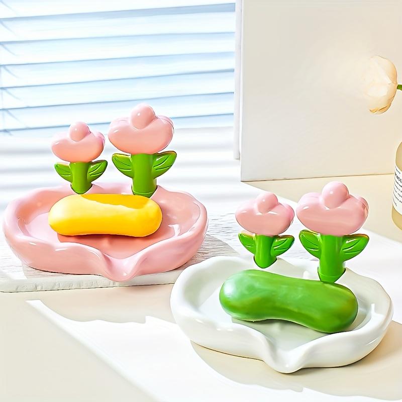 Portable Plastic Flower Soap Dish No Drilling Required Draining Home Bathroom Hotel Sink Soap Container