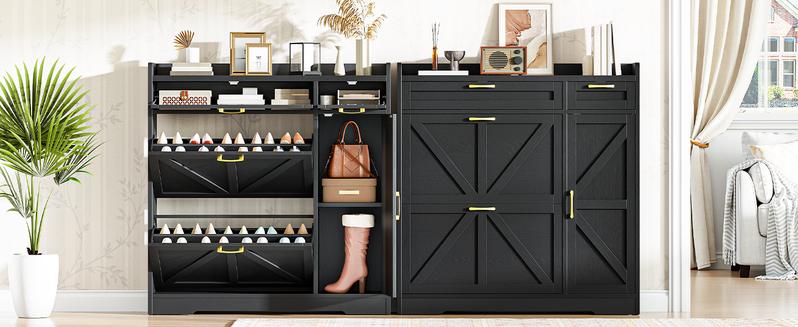 HOOBRO Shoe Cabinet with 2 Flip Drawers for Narrow Entryway, Adjustable Shoe Organizer with Hidden Storage, Narrow Shoe Organizer Cabinet, Freestanding with Adjustable Side Cabinet HOOBRO Shoe Cabinet with 2 Flip Drawers for Narrow Entryway, Adjustable Shoe Organizer with Hidden Storage, Narrow Shoe Organizer Cabinet, Freestanding with Adjustable Side Cabinet