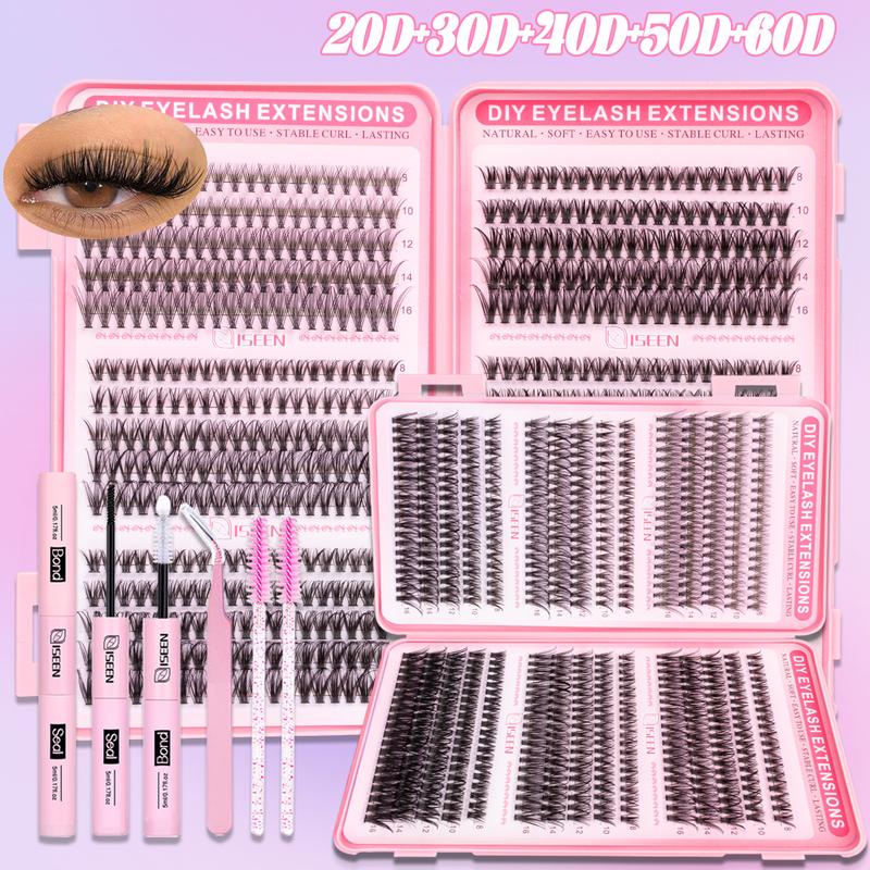 DIY Lash Clusters Kit, 600 Pcs Eyelashes Clusters Extensions Kit 8-16mm Individual Lashes D Curl Mixed False Eyelashes, Eyelash Set, with Bond&Seal&Eyelash Tweezers& Brush