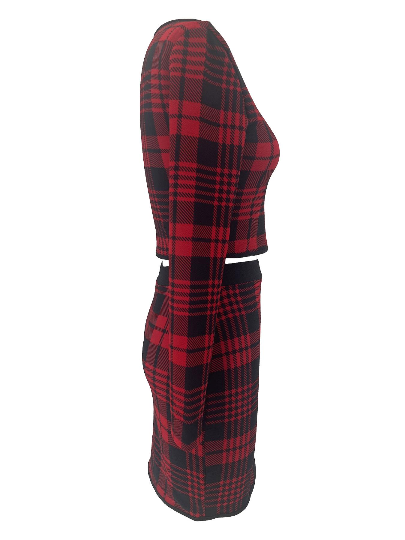 Women's Plaid Print Long Sleeve Top & Skirt Set, Casual Fashion for Spring Summer Daily Wear, Travel Nightclub Style, Womenswear
