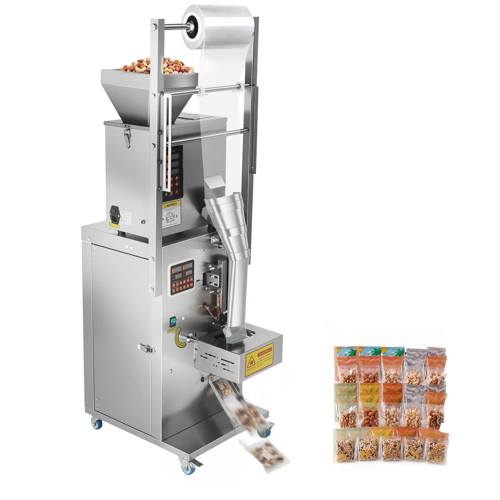 VEVOR Powder Filling and Sealing Machine, 3-200g(0.01-0.44lbs) Automatic Particle Granule Packaging Machine, Stainless Steel, Weighing Filling Sealing, for Coffee Beans, Grains, Tea, Spices, Silver