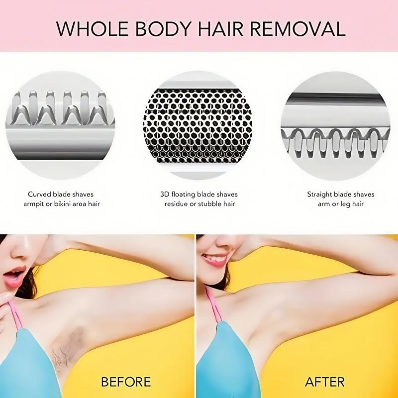 4-in-1 leg electric shaver, women's rechargeable electric hair removal device, multifunctional beauty set, foot exfoliator, body hair removal device, shaver and massager, bikini trimmer, men's and women's armpit hair shaver