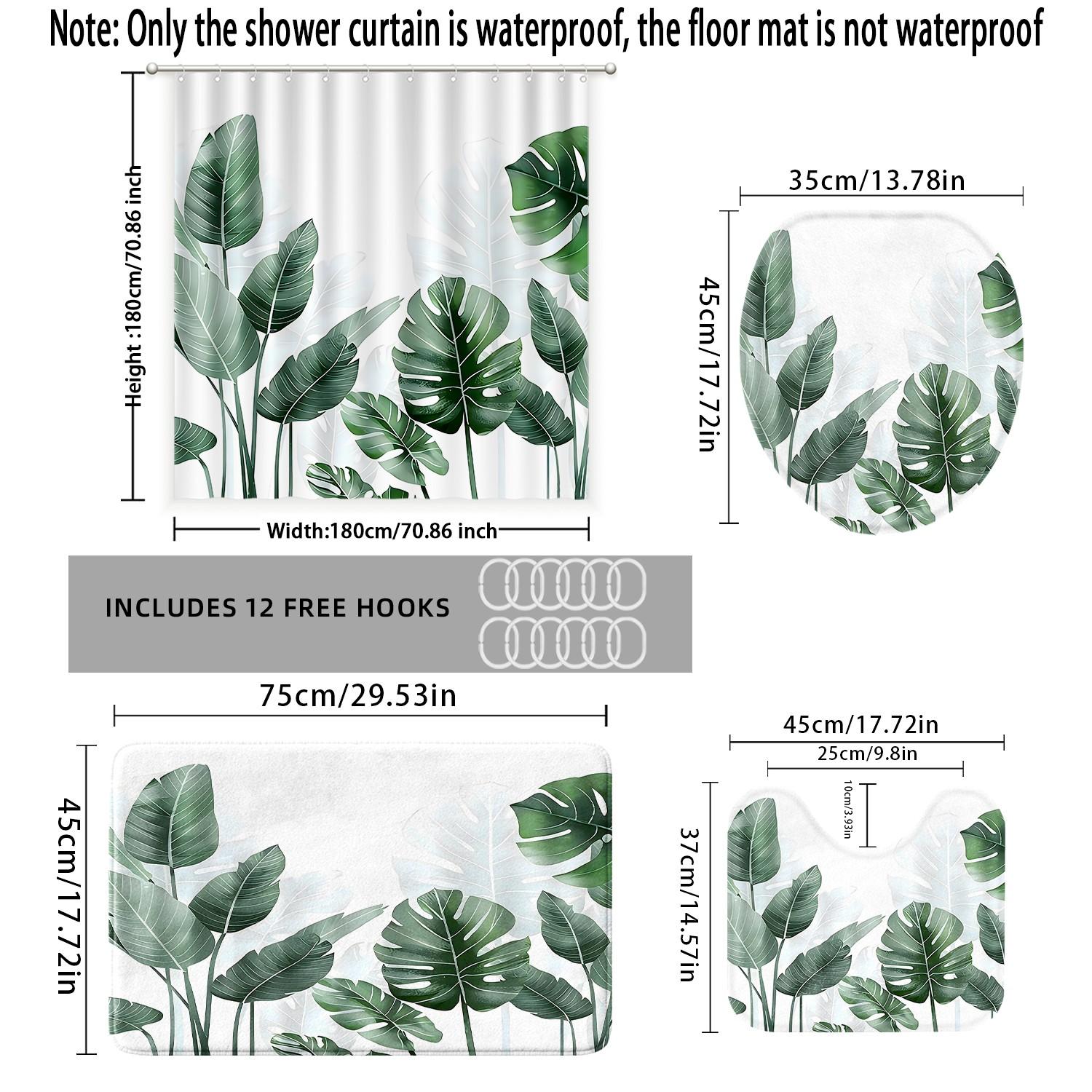 [Popular Choice]1pc/4pcs, bathroom curtains shower, shower curtain set, shower curtains, bathroom decor,bathroom rug, home decoration, bath mat, tortoise shell bamboo pattern, tropical plant theme decoration, with 12 hooks.
