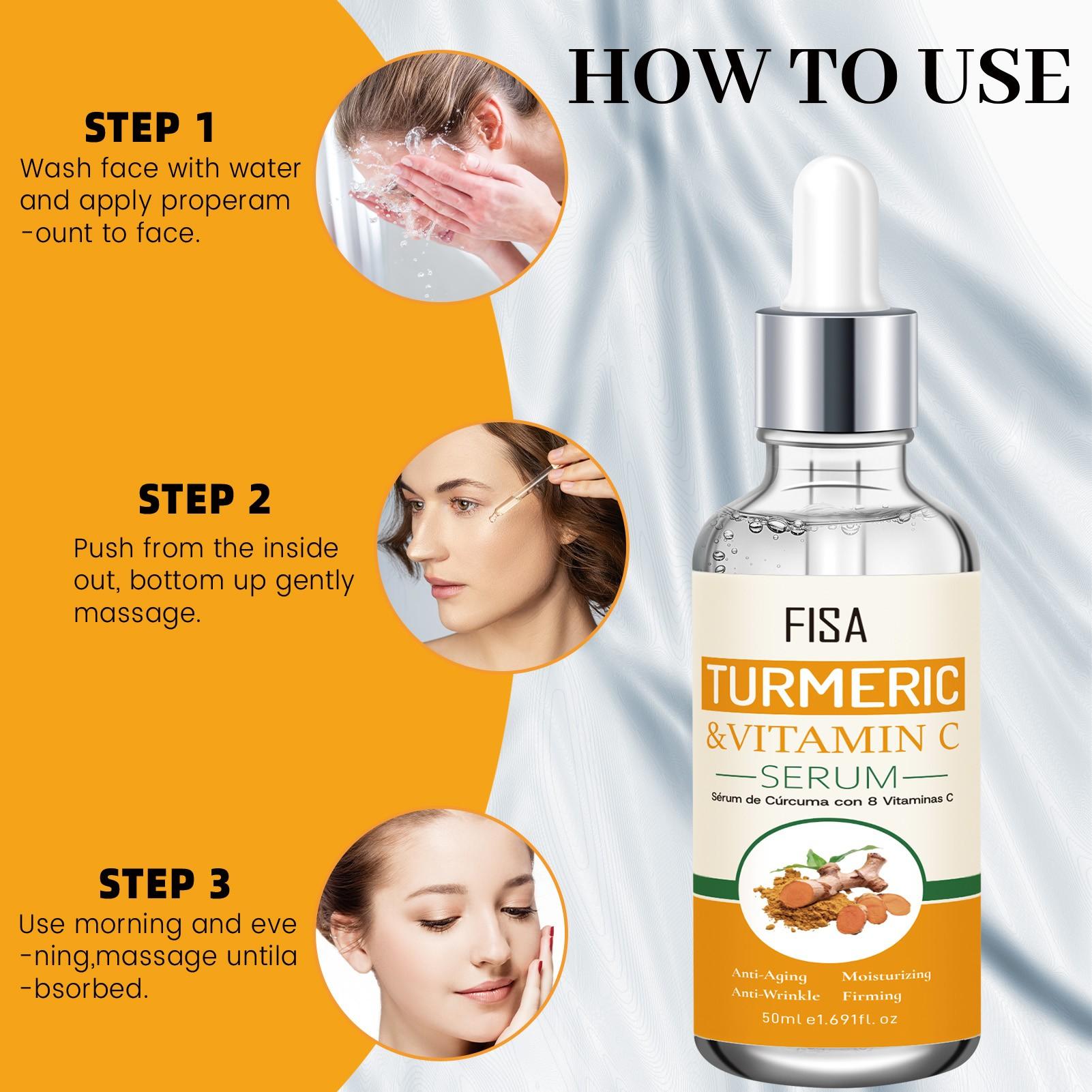 Turmeric Vitamin C Dual-Action Serum, Reduces Fine Lines, Brightens Skin, Hydrates, Tightens, Suitable for All Skin Types, 50ML