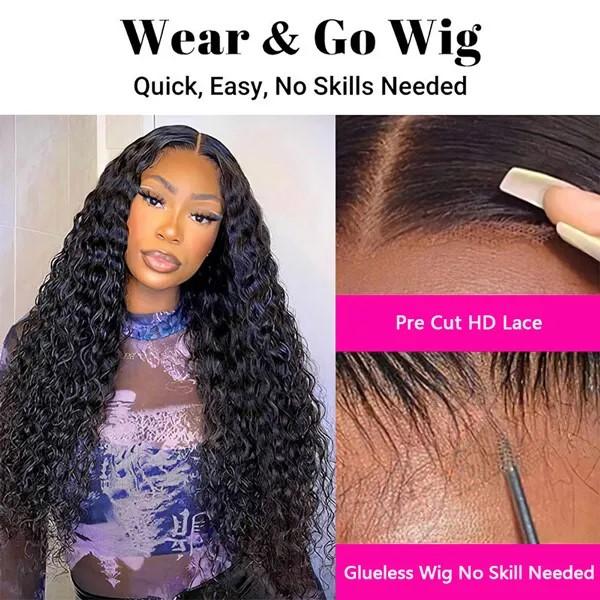 Recool Hair Deep Wave 100% Human Hair Wear Go Glueless 6×5 HD Lace Closure Wig Pre Bleached Knots 180% Density