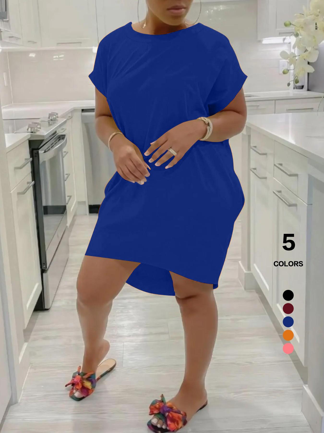 Women's Solid Color Batwing Sleeve Hidden Pocket Tee Dress, Casual Fashionable Daily Wear, Comfortable & Stylish Design