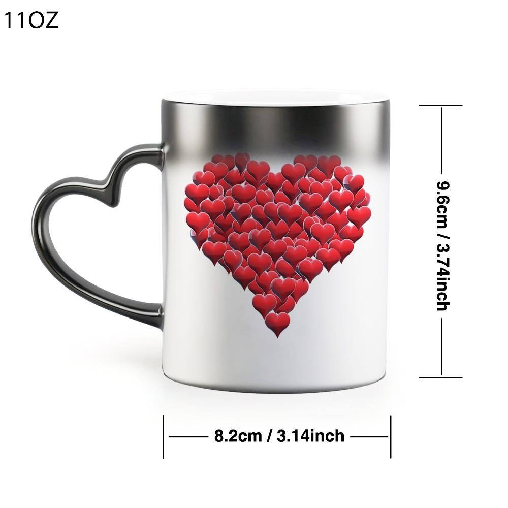 1pc Red Hearts Design Magical Color Changing Mug with Heart-Shaped Handle, 11oz Unique Heart Design, Perfect for Birthdays, Mother'S Day, Valentine'S Day